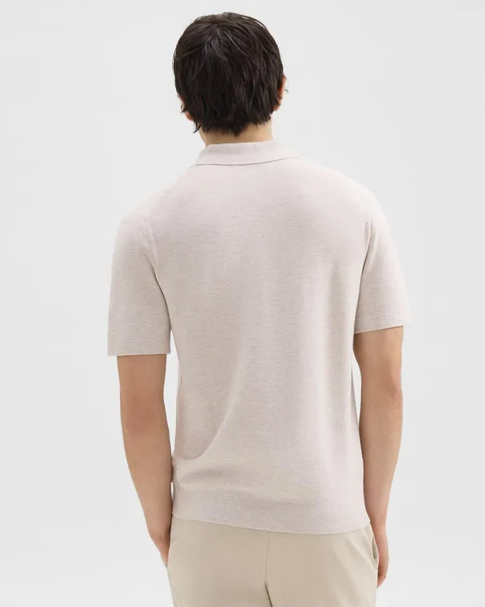 Men Sweaters Cardigans Theory Goris Polo Shirt In Piqueacute Light Bilen Melange Ivory