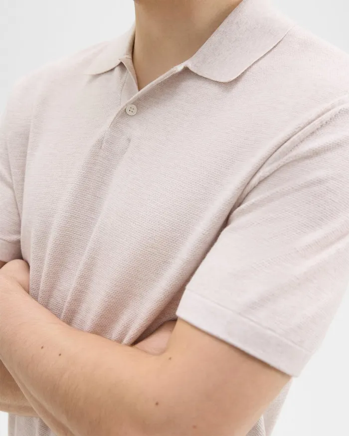 Men Sweaters Cardigans Theory Goris Polo Shirt In Piqueacute Light Bilen Melange Ivory