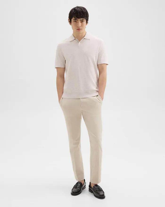 Men Sweaters Cardigans Theory Goris Polo Shirt In Piqueacute Light Bilen Melange Ivory