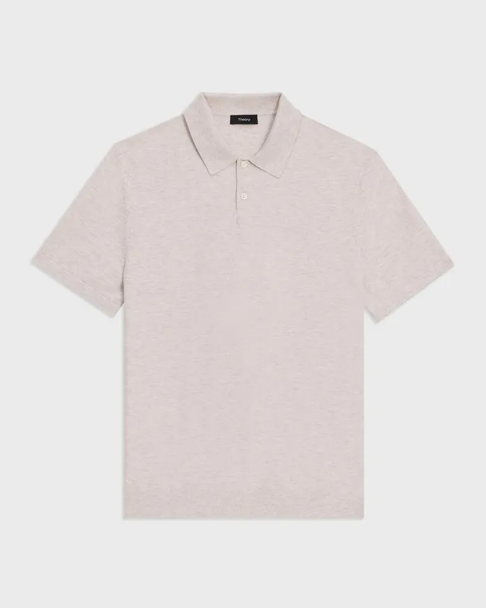 Men Sweaters Cardigans Theory Goris Polo Shirt In Piqueacute Light Bilen Melange Ivory