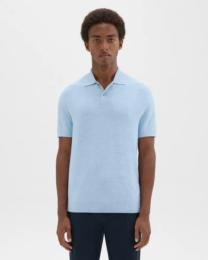 Men Sweaters Cardigans Theory Goris Polo Shirt In Piqueacute Light Bilen Skylight Melange