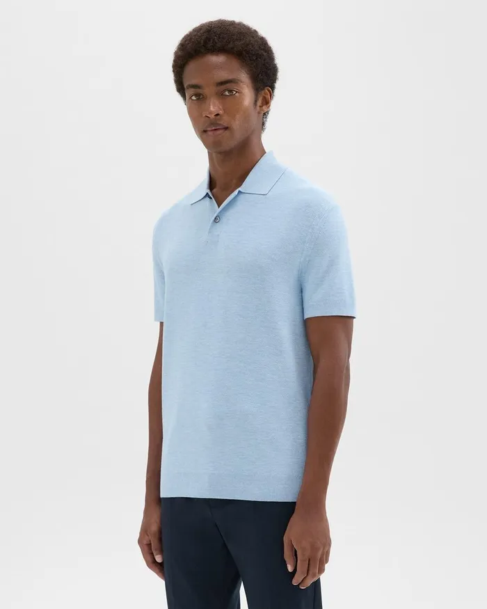 Men Sweaters Cardigans Theory Goris Polo Shirt In Piqueacute Light Bilen Skylight Melange