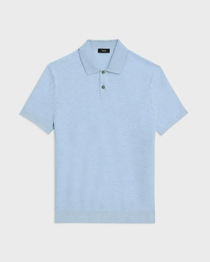 Men Sweaters Cardigans Theory Goris Polo Shirt In Piqueacute Light Bilen Skylight Melange
