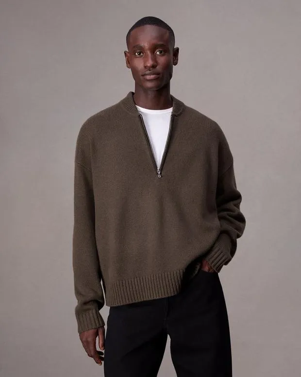 Men Sweaters Rag and Bone Clarkson HalfZip Sweater Slate Brown