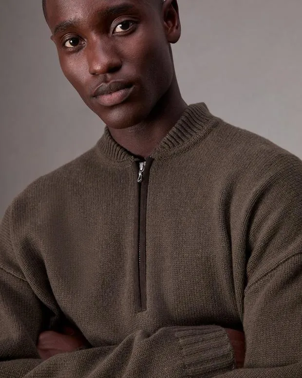 Men Sweaters Rag and Bone Clarkson HalfZip Sweater Slate Brown