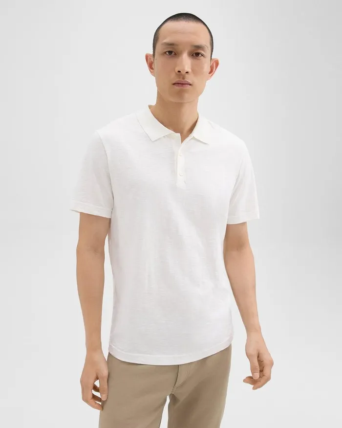 Men TShirts Polos Theory Bron Polo Shirt In Cosmos Slub Cotton White