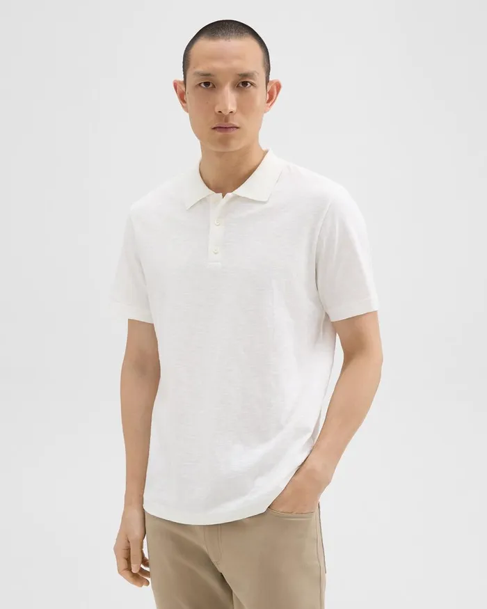 Men TShirts Polos Theory Bron Polo Shirt In Cosmos Slub Cotton White