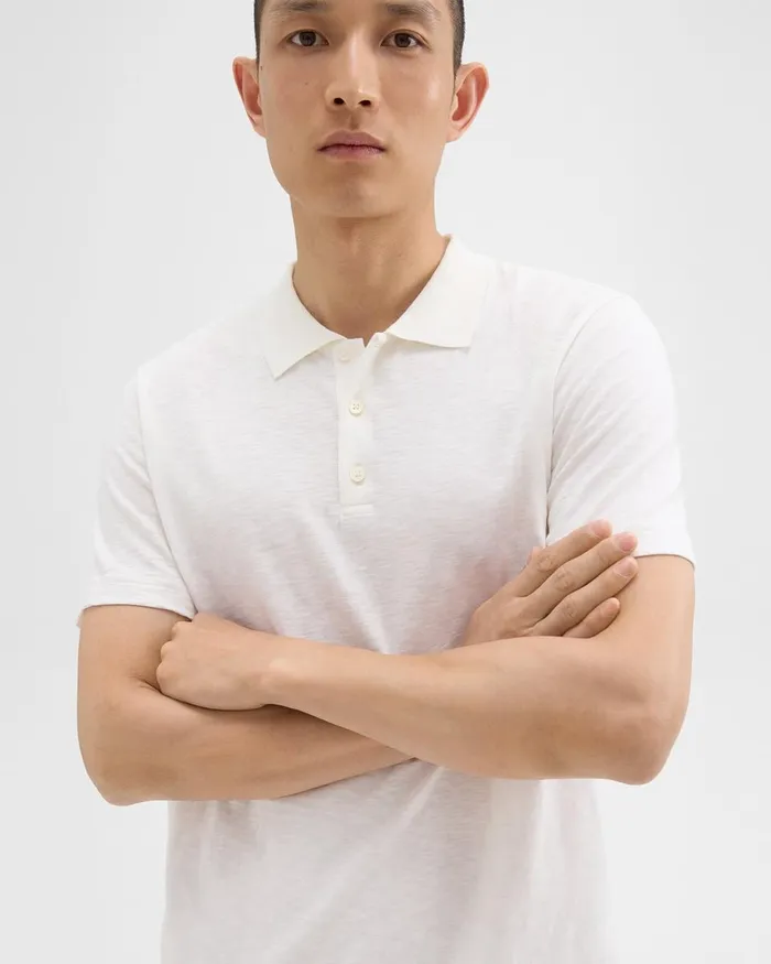 Men TShirts Polos Theory Bron Polo Shirt In Cosmos Slub Cotton White