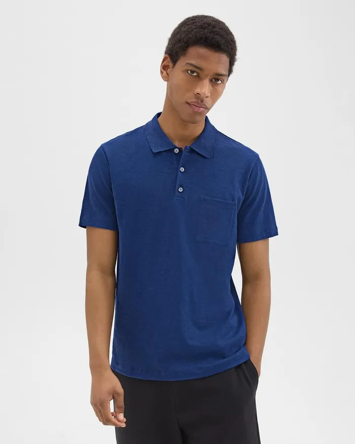 Men TShirts Polos Theory Bron Polo Shirt In Slub Cotton Ocean