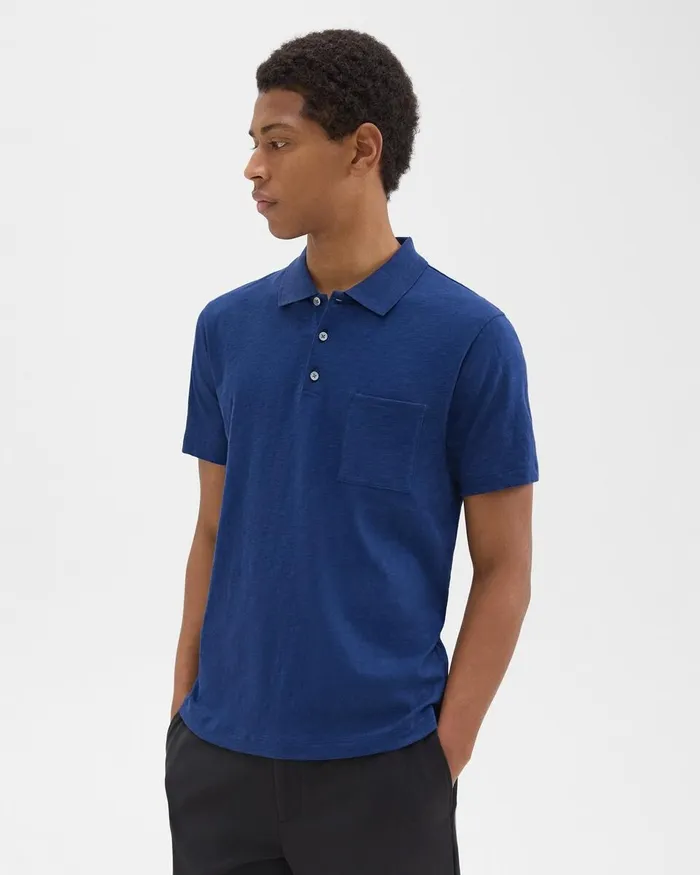 Men TShirts Polos Theory Bron Polo Shirt In Slub Cotton Ocean