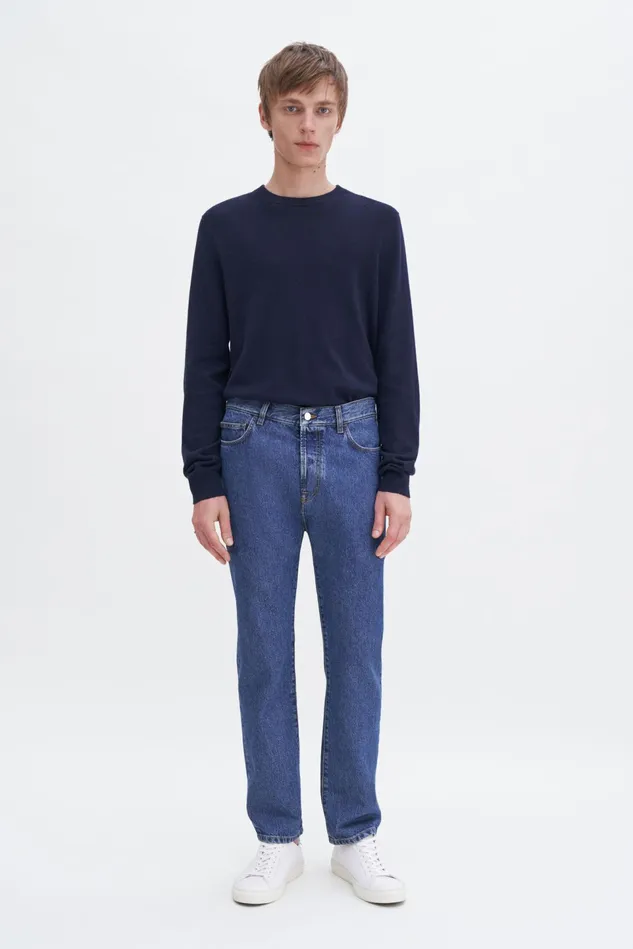 Men Tapered Cropped Jeans Washed Mid Blue Filippa K Jeans