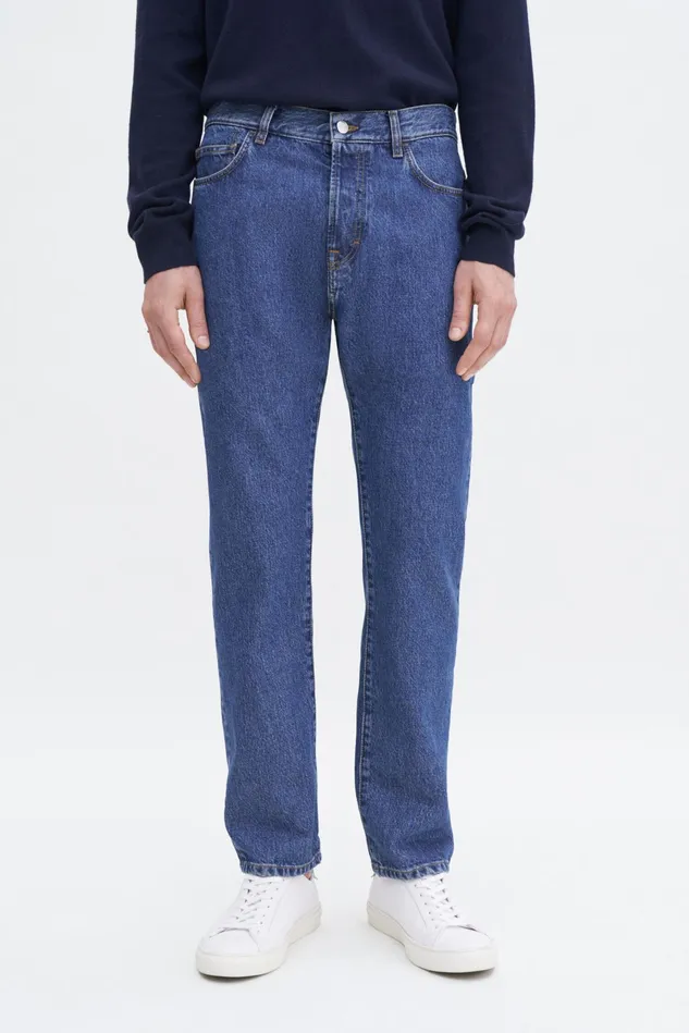 Men Tapered Cropped Jeans Washed Mid Blue Filippa K Jeans