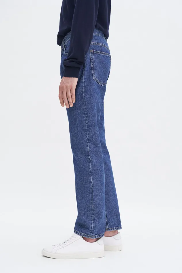 Men Tapered Cropped Jeans Washed Mid Blue Filippa K Jeans