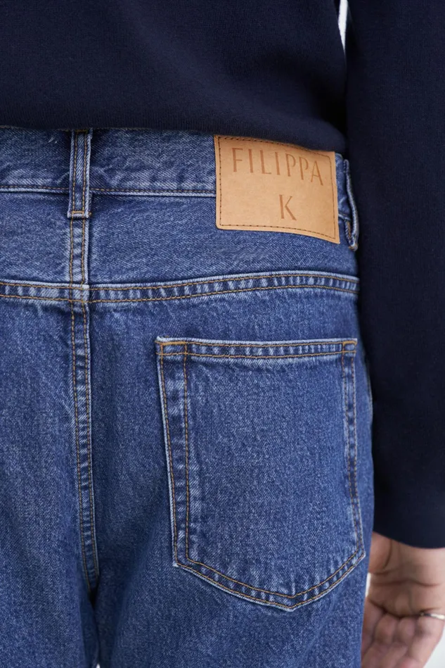 Men Tapered Cropped Jeans Washed Mid Blue Filippa K Jeans