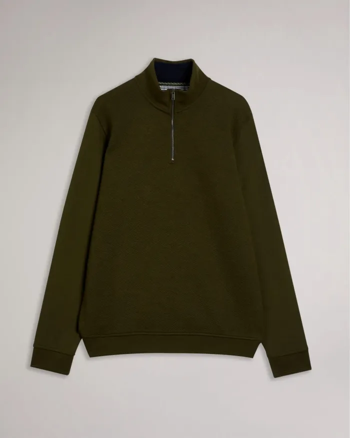 Men TOLTI 8211 Quilted Jersey Half Zip Jumper Khaki Ted Baker Jumpers and Knitwear
