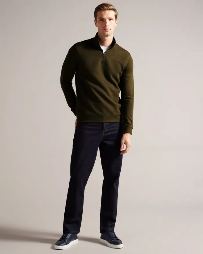 Men TOLTI 8211 Quilted Jersey Half Zip Jumper Khaki Ted Baker Jumpers and Knitwear