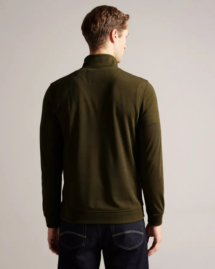 Men TOLTI 8211 Quilted Jersey Half Zip Jumper Khaki Ted Baker Jumpers and Knitwear