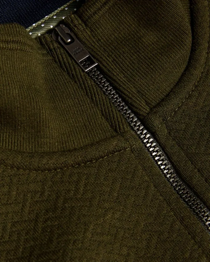Men TOLTI 8211 Quilted Jersey Half Zip Jumper Khaki Ted Baker Jumpers and Knitwear
