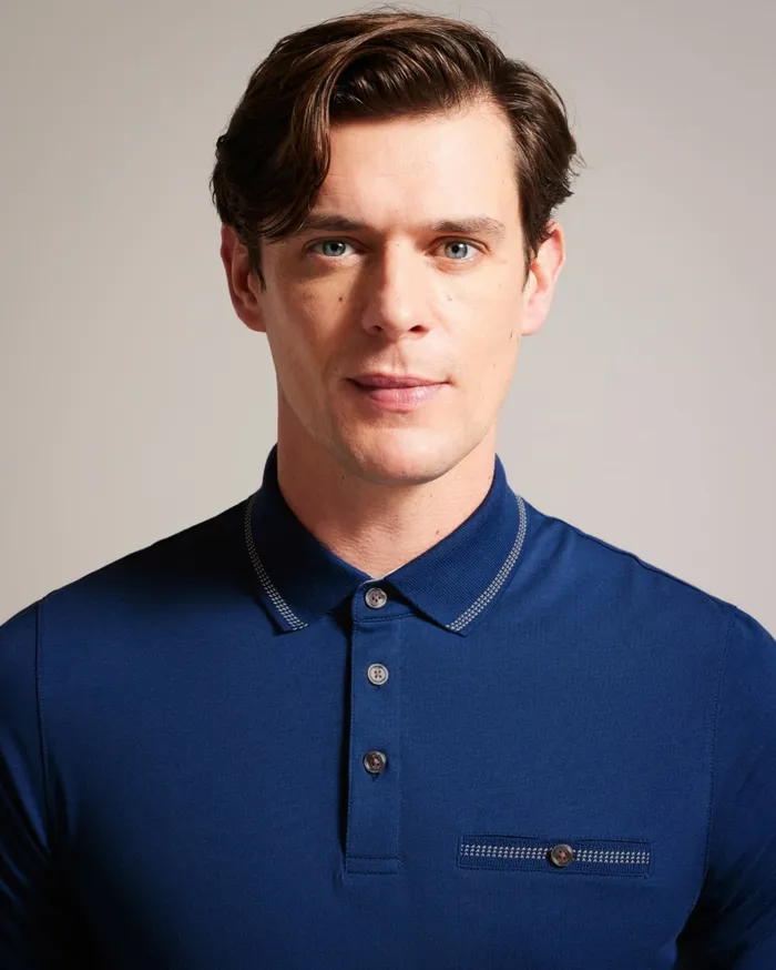 Men TORTILA 8211 Polo Shirt With Striped Details Dark Blue Ted Baker Tops