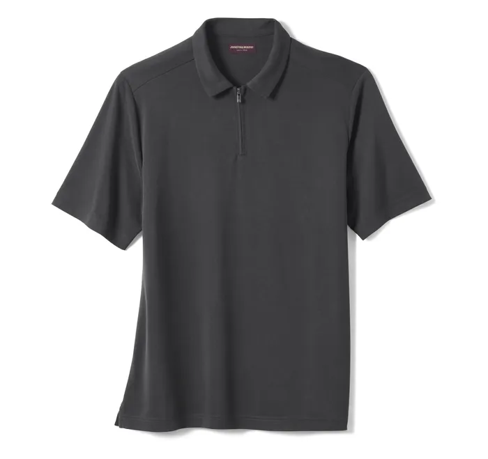 Men Vintage Birdseye Zip Polo Black Polos and Tees Johnston and Murphy