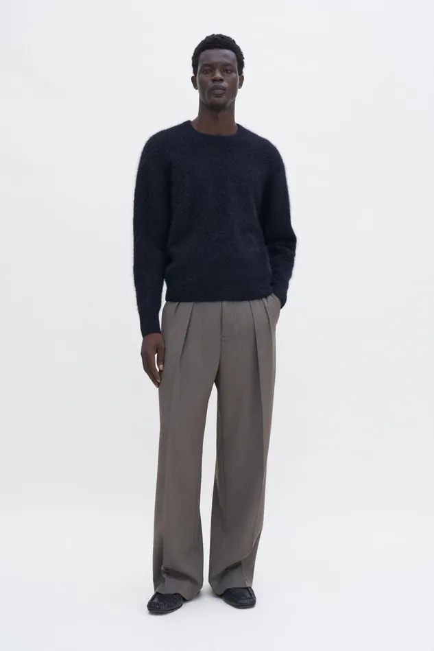 Men Wide Wool Trousers Driftwood Filippa K Trousers