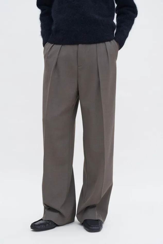 Men Wide Wool Trousers Driftwood Filippa K Trousers