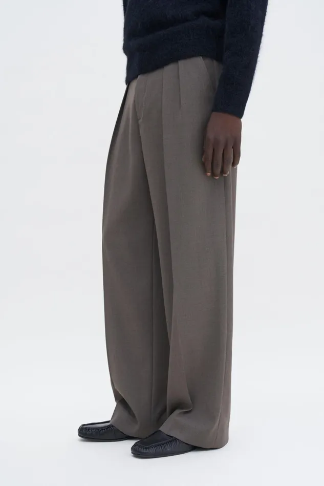Men Wide Wool Trousers Driftwood Filippa K Trousers
