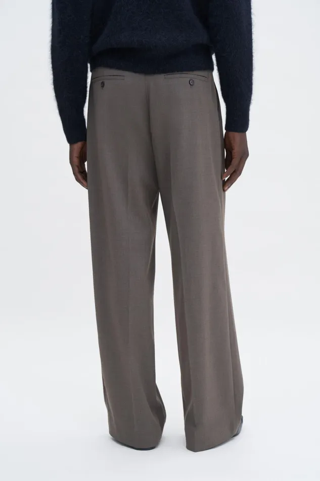 Men Wide Wool Trousers Driftwood Filippa K Trousers