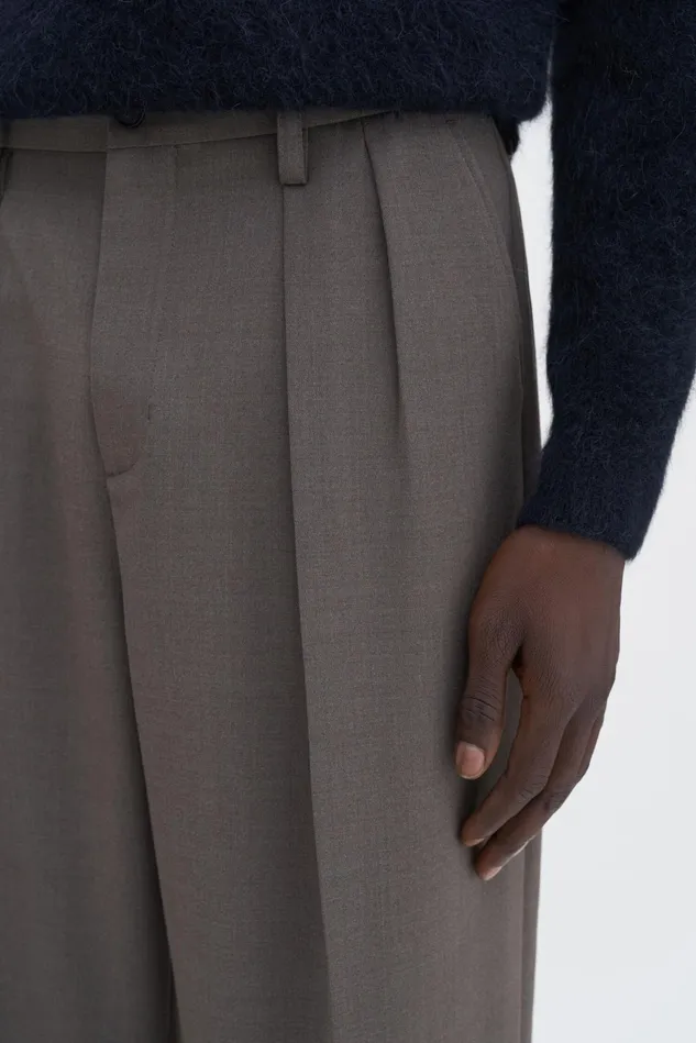 Men Wide Wool Trousers Driftwood Filippa K Trousers
