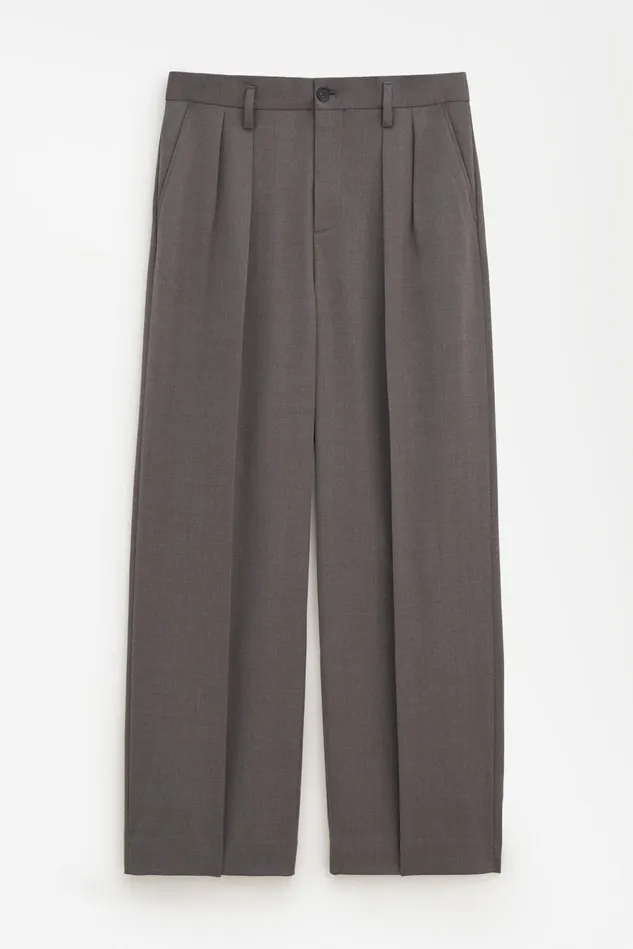 Men Wide Wool Trousers Driftwood Filippa K Trousers