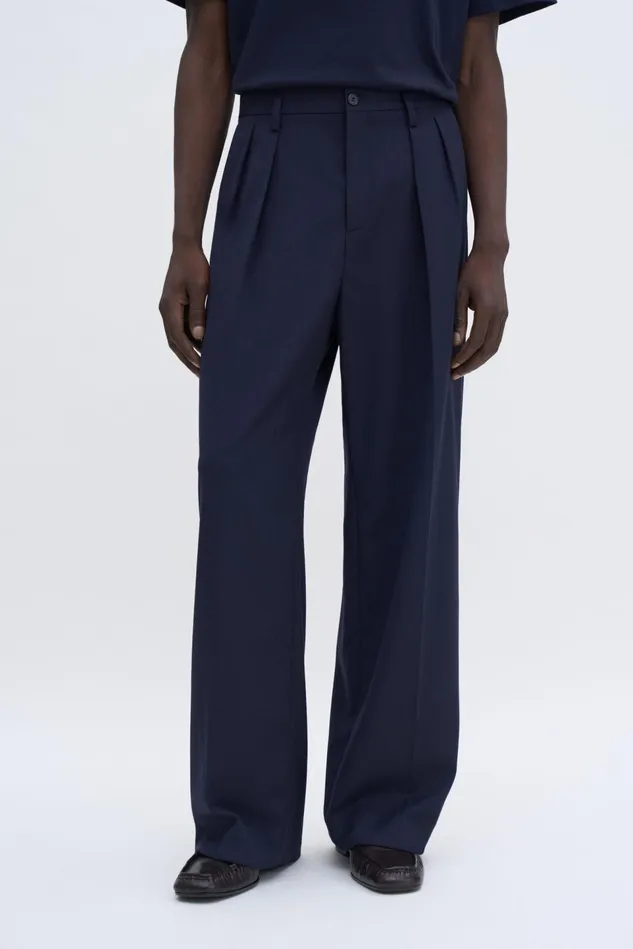 Men Wide Wool Trousers Navy Filippa K Trousers