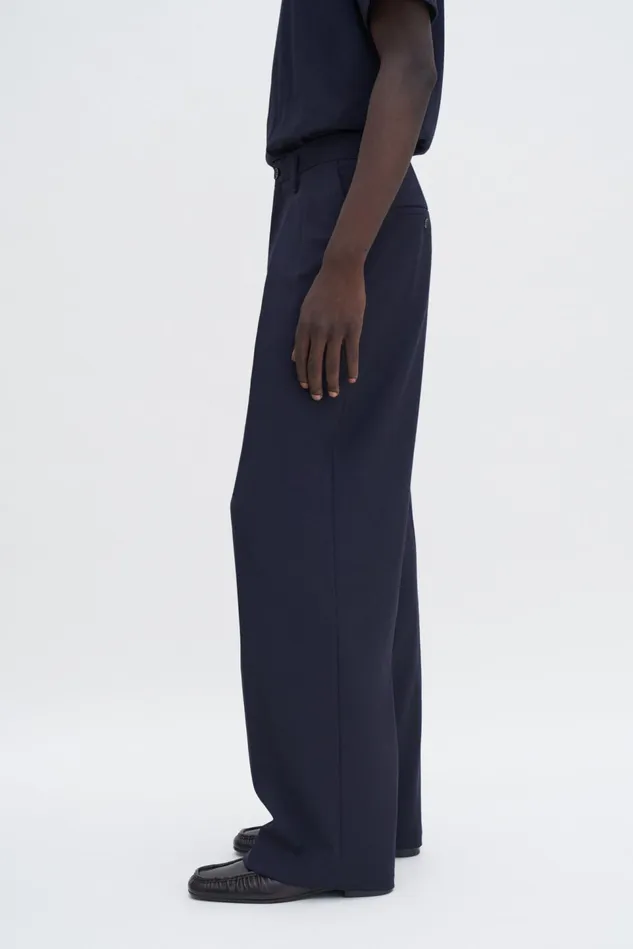 Men Wide Wool Trousers Navy Filippa K Trousers