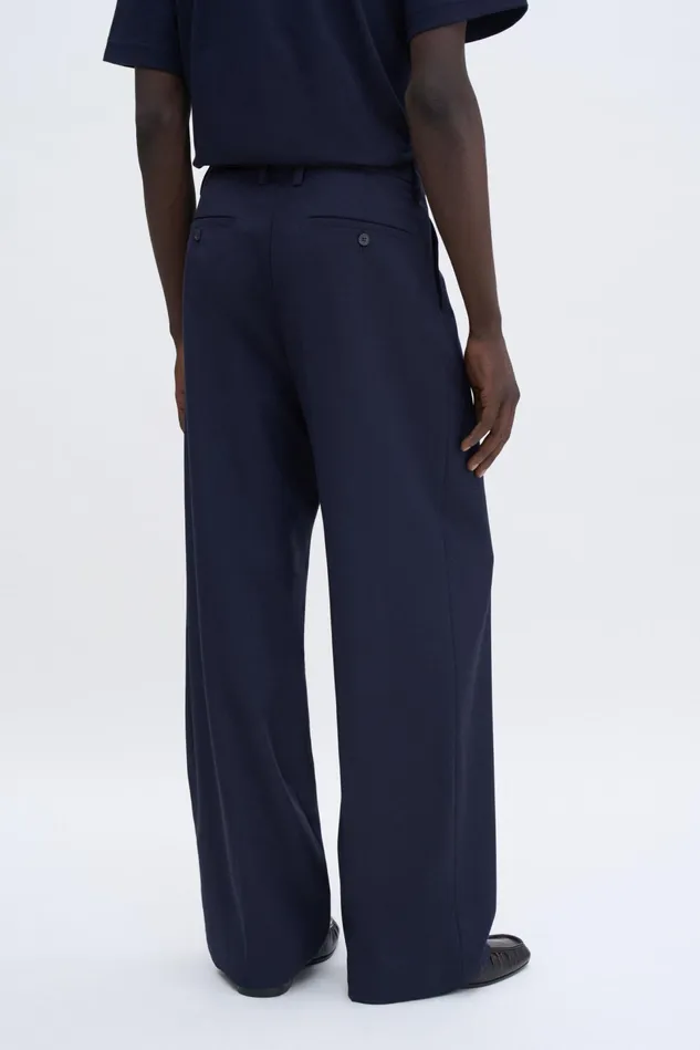 Men Wide Wool Trousers Navy Filippa K Trousers