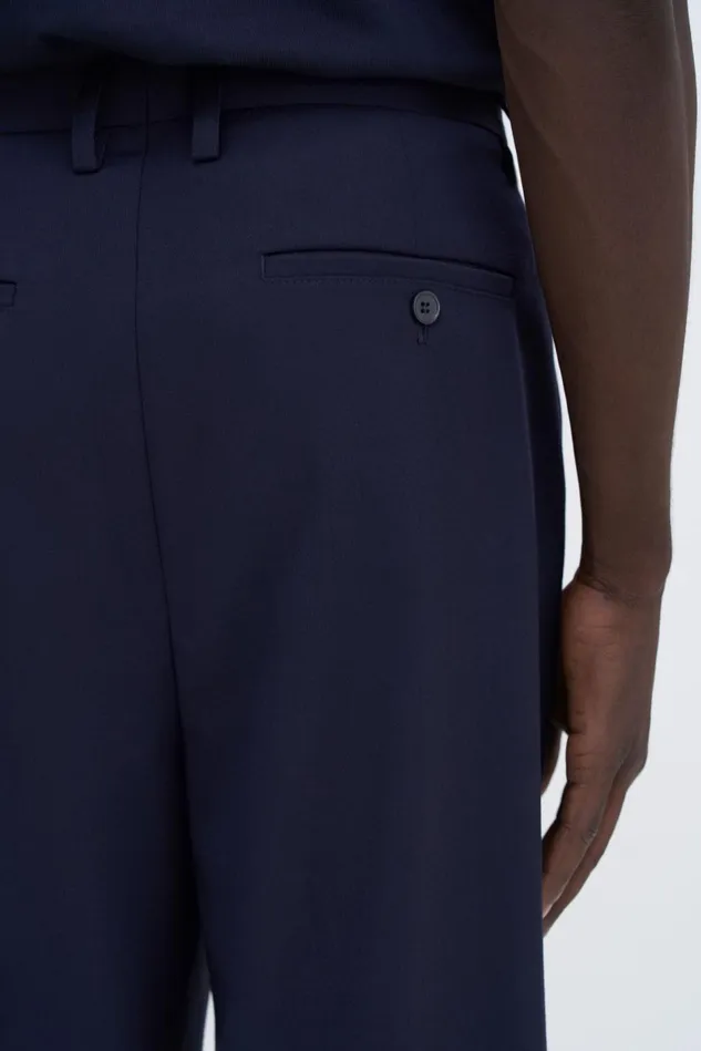 Men Wide Wool Trousers Navy Filippa K Trousers