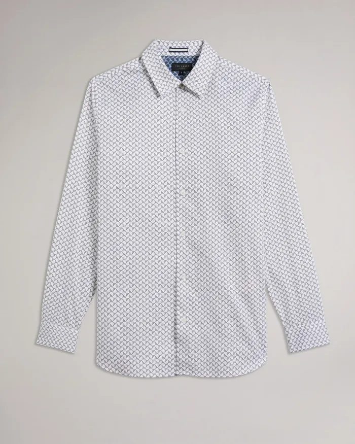 Men WILLUW 8211 Long Sleeve Geometric Print Shirt White Ted Baker Shirts