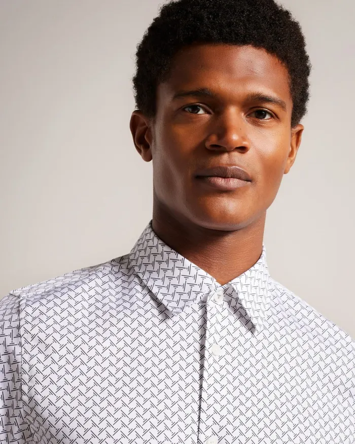 Men WILLUW 8211 Long Sleeve Geometric Print Shirt White Ted Baker Shirts Men WILLUW 8211 Long Sleeve Geometric Print Shirt White Ted Baker Shirts
