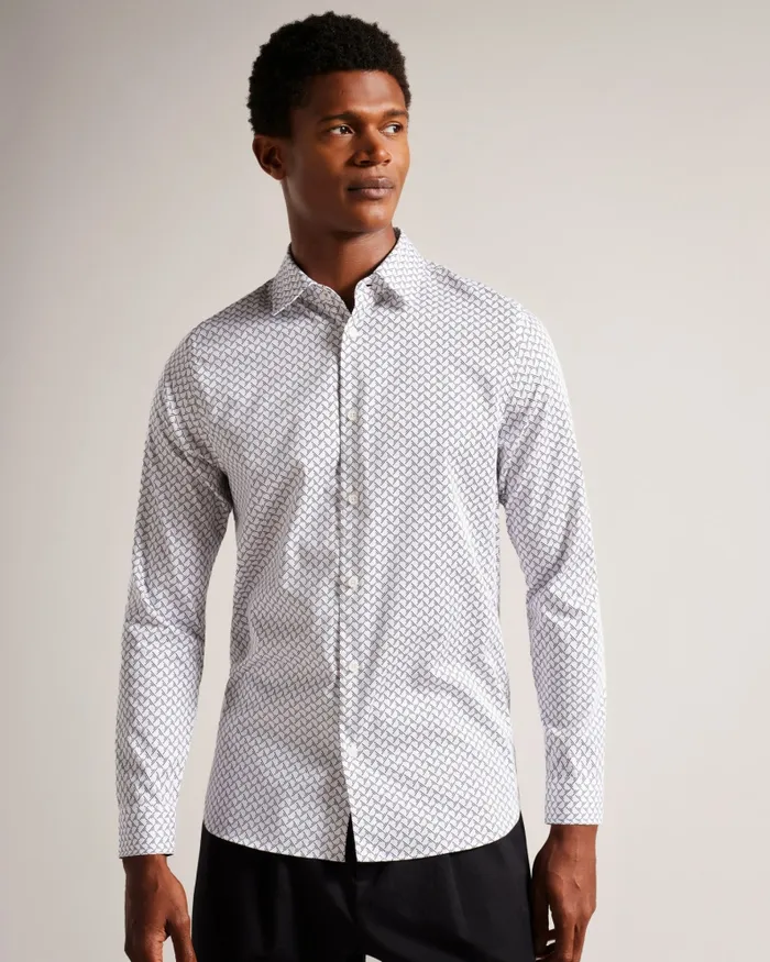 Men WILLUW 8211 Long Sleeve Geometric Print Shirt White Ted Baker Shirts Men WILLUW 8211 Long Sleeve Geometric Print Shirt White Ted Baker Shirts