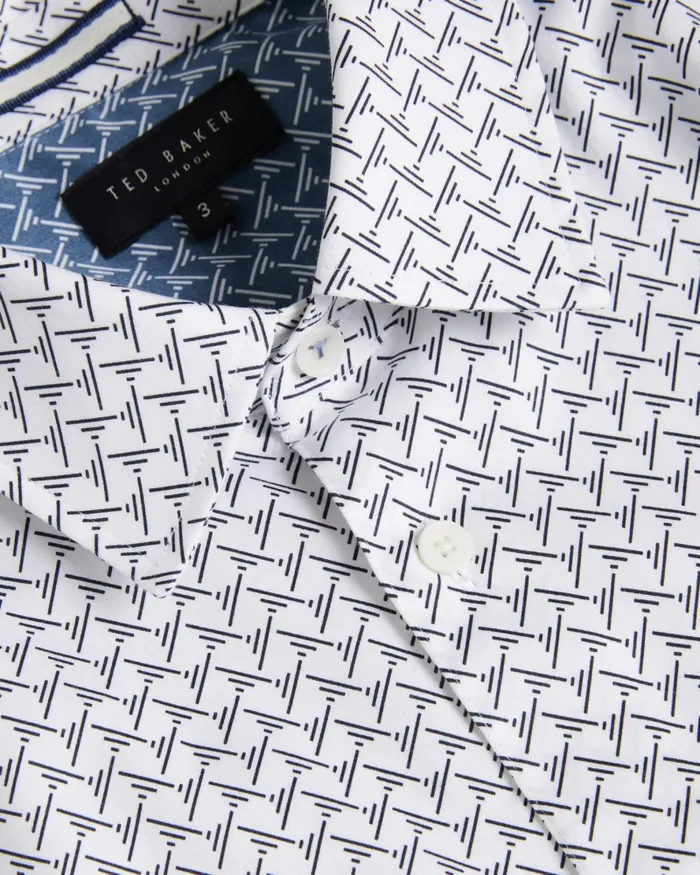Men WILLUW 8211 Long Sleeve Geometric Print Shirt White Ted Baker Shirts Men WILLUW 8211 Long Sleeve Geometric Print Shirt White Ted Baker Shirts