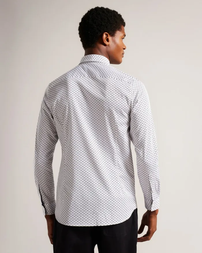 Men WILLUW 8211 Long Sleeve Geometric Print Shirt White Ted Baker Shirts Men WILLUW 8211 Long Sleeve Geometric Print Shirt White Ted Baker Shirts