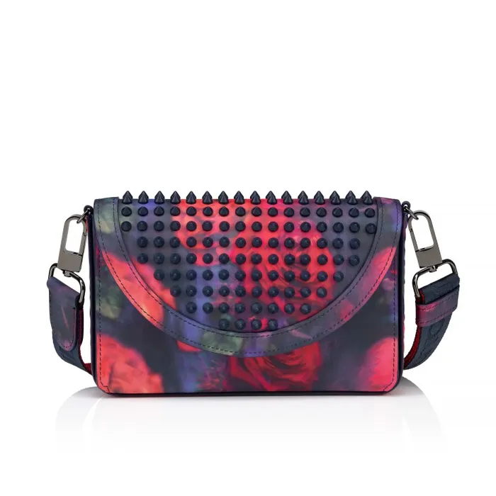 MenWomen Funky Wallet On Chain 8211 Roses Printed Calf Leather And Spikes 8211 Multicolor Christian Louboutin Mini Bags and Pouches