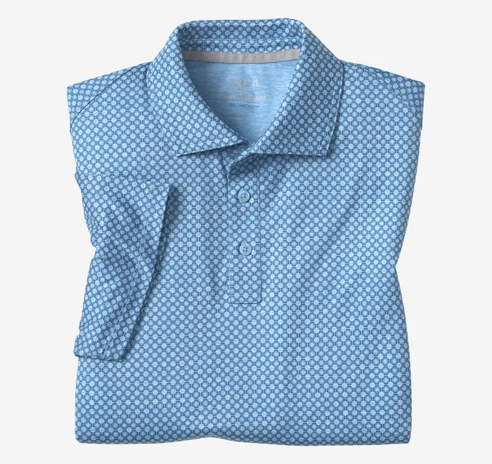 Men XC4 Performance Print Polos Cool Degree Blue Geo Circle Polos and Tees Johnston and Murphy