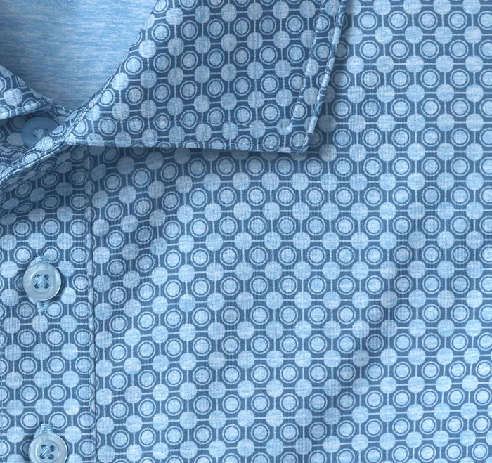 Men XC4 Performance Print Polos Cool Degree Blue Geo Circle Polos and Tees Johnston and Murphy