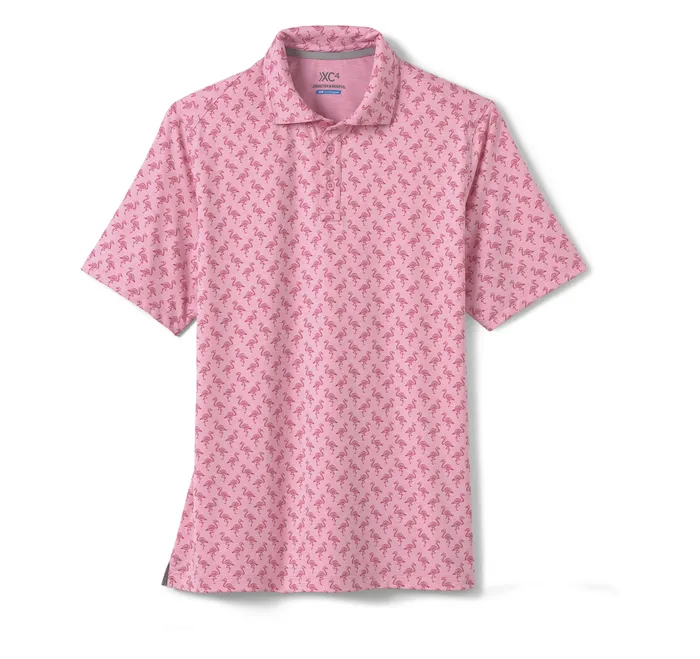 Men XC4 Performance Print Polos Cool Degree Pink Flamingo Polos and Tees Johnston and Murphy