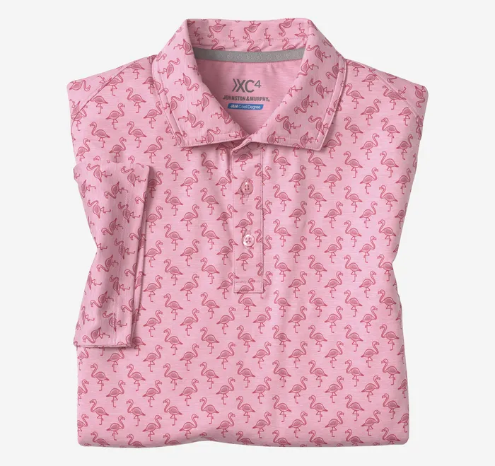 Men XC4 Performance Print Polos Cool Degree Pink Flamingo Polos and Tees Johnston and Murphy