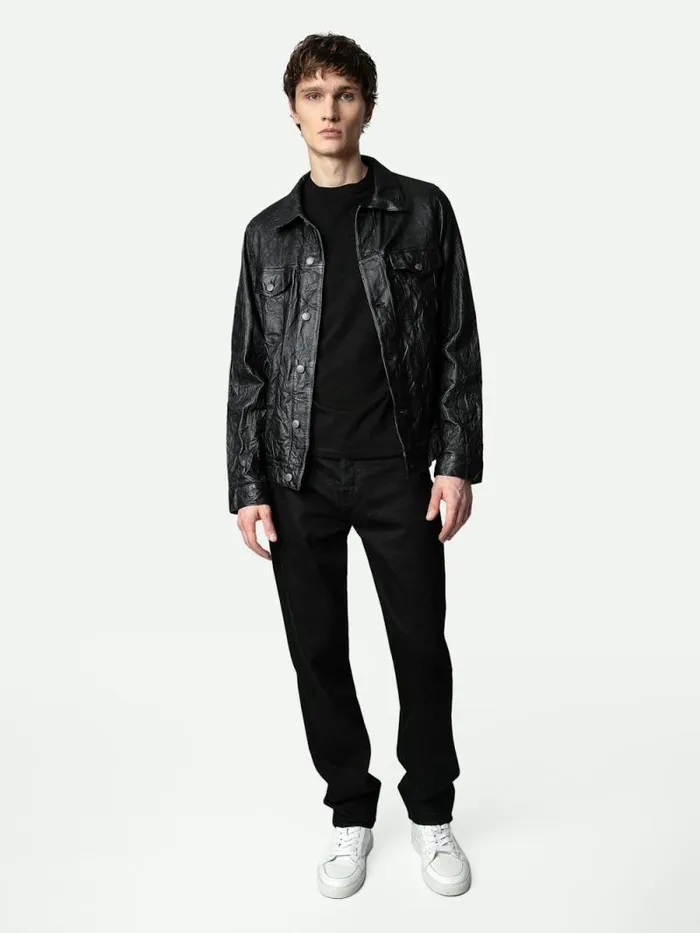 Men Zadig and Voltaire Jackets and Coats Base Crinkled Leather Jacket Black
