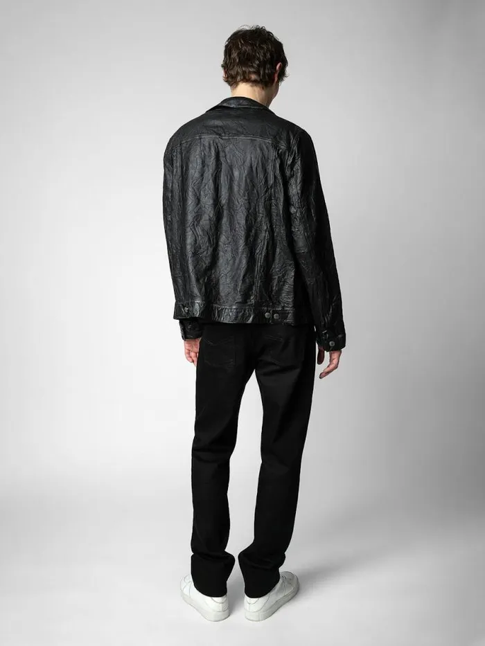 Men Zadig and Voltaire Jackets and Coats Base Crinkled Leather Jacket Black