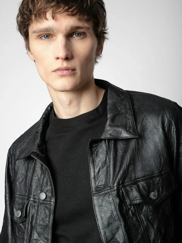 Men Zadig and Voltaire Jackets and Coats Base Crinkled Leather Jacket Black