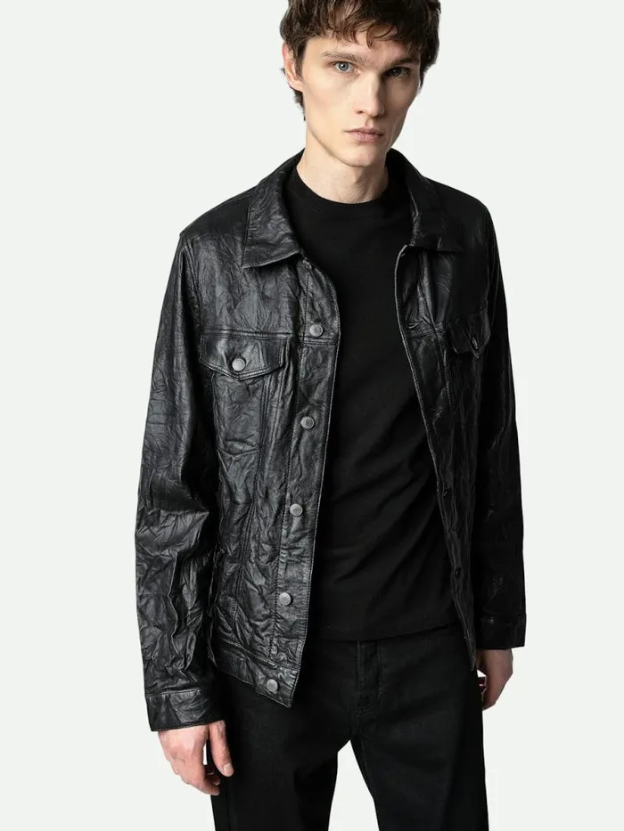 Men Zadig and Voltaire Jackets and Coats Base Crinkled Leather Jacket Black