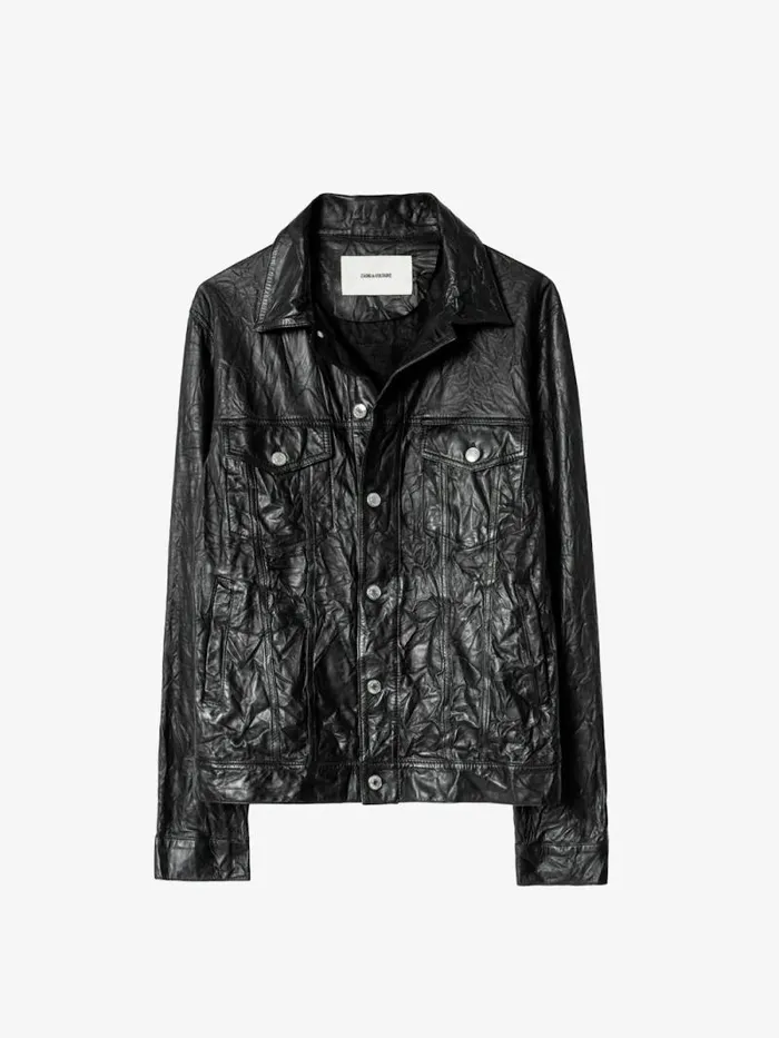 Men Zadig and Voltaire Jackets and Coats Base Crinkled Leather Jacket Black