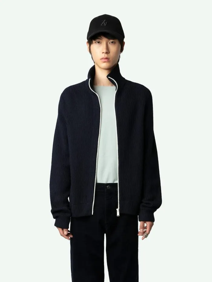 Men Zadig and Voltaire Sweaters and Cardigans Charles Cardigan Encre Men Zadig and Voltaire Sweaters and Cardigans Charles Cardigan Encre